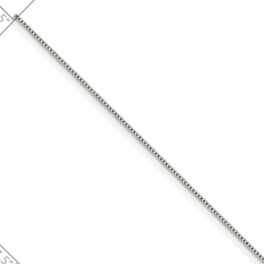 0.8mm Rhodium Plated Sterling Silver Solid Box Chain Necklace, 20 Inch